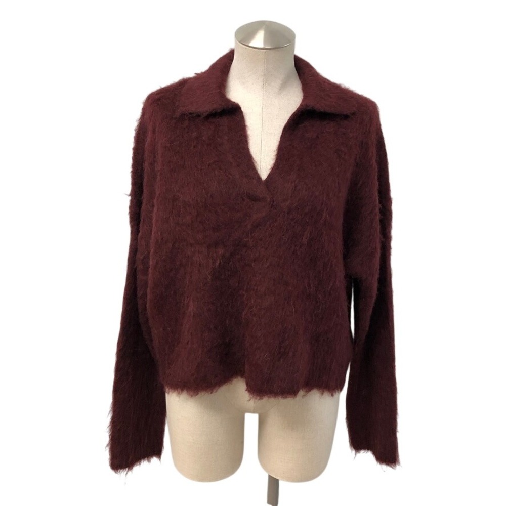 Madewell Sweater Womens M Medium Burgundy Fuzzy Alpaca Wool Blend New Cozy
